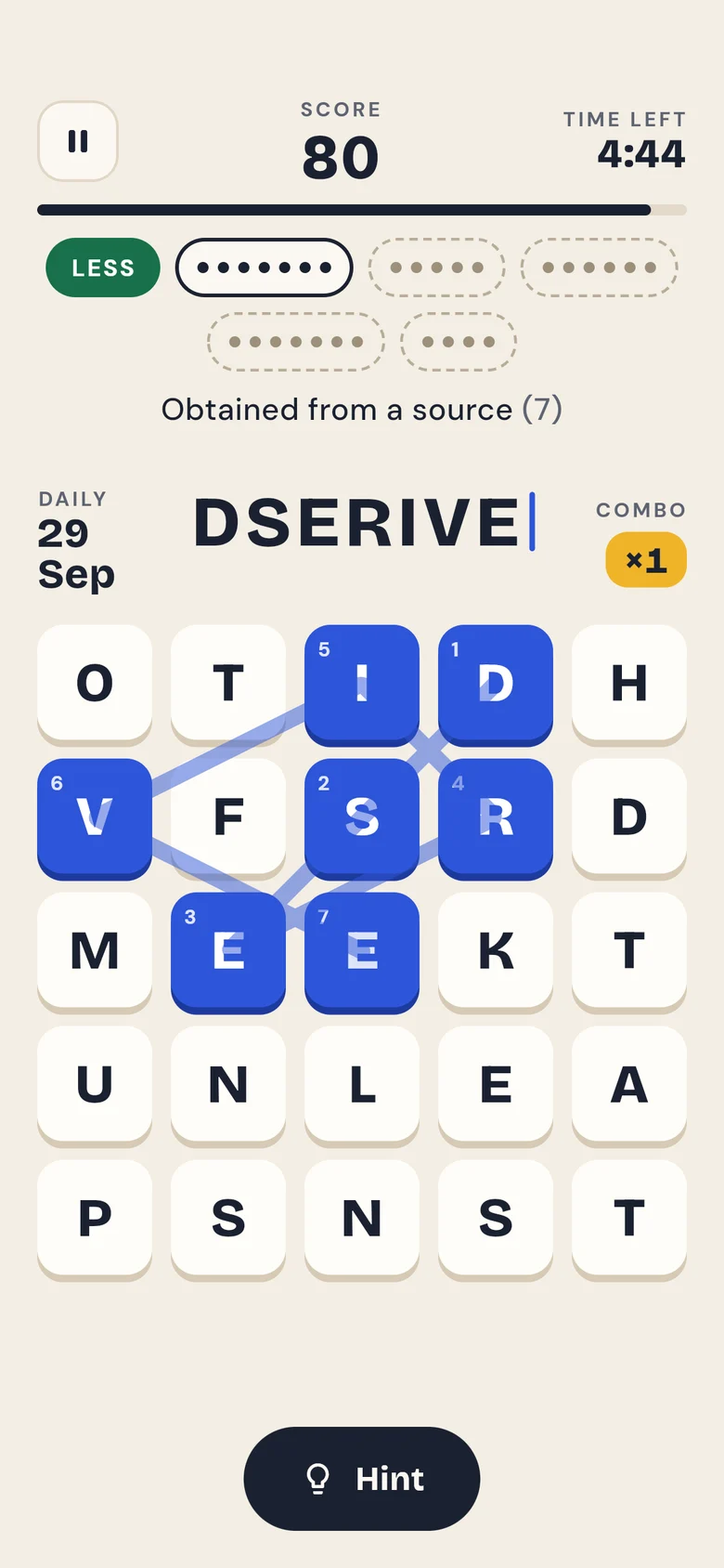 Swiping across tiles in blue